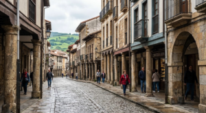Avilés, Asturias, con sus calles históricas y soportales tradicionales