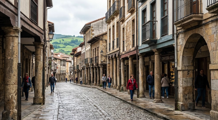 Avilés, Asturias, con sus calles históricas y soportales tradicionales