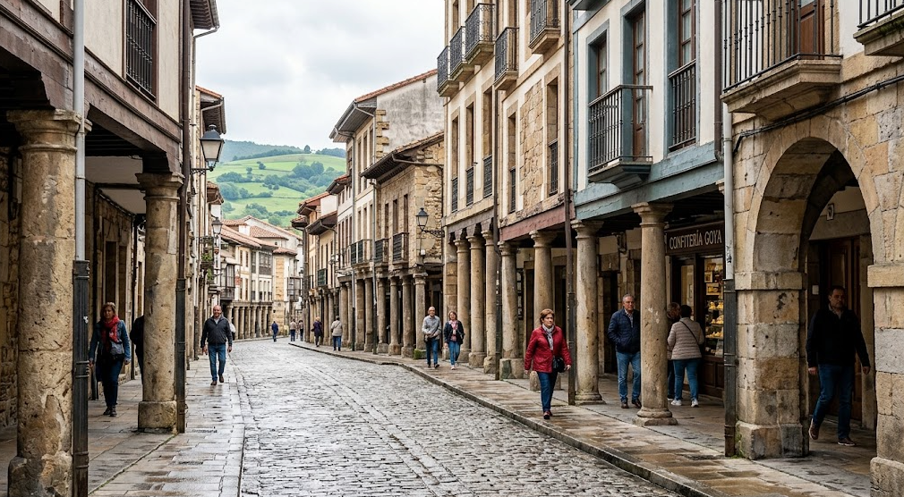 Avilés, Asturias, con sus calles históricas y soportales tradicionales