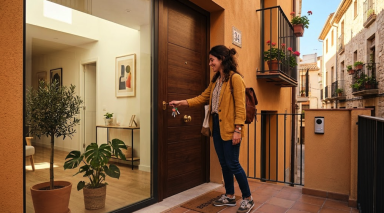 Joven abriendo la puerta de su piso en España representando la emancipación y ayudas a la vivienda