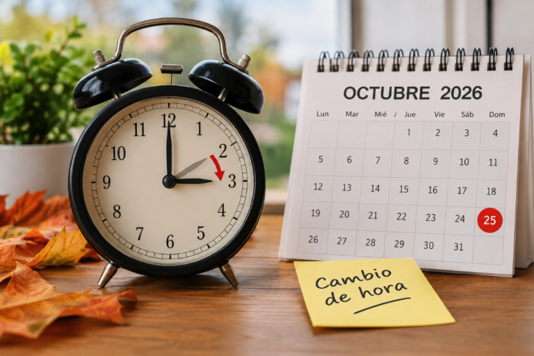 Reloj y calendario del cambio de hora en España