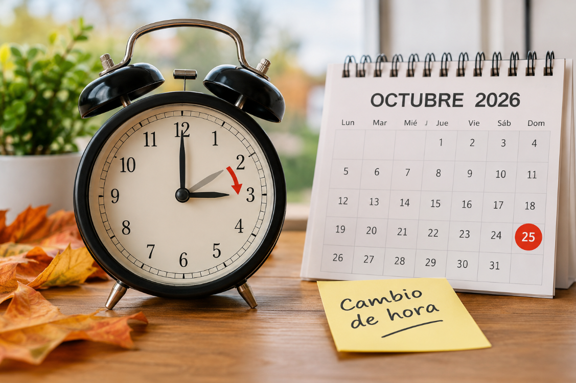Reloj y calendario del cambio de hora en España