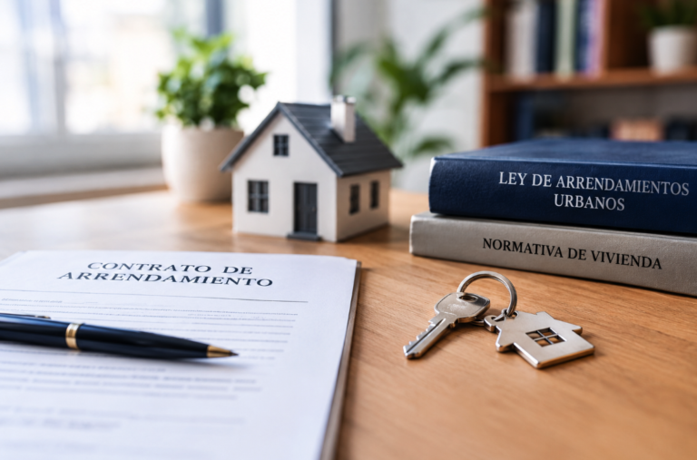 Contrato de alquiler, llaves de una vivienda y normativa de arrendamientos en España.