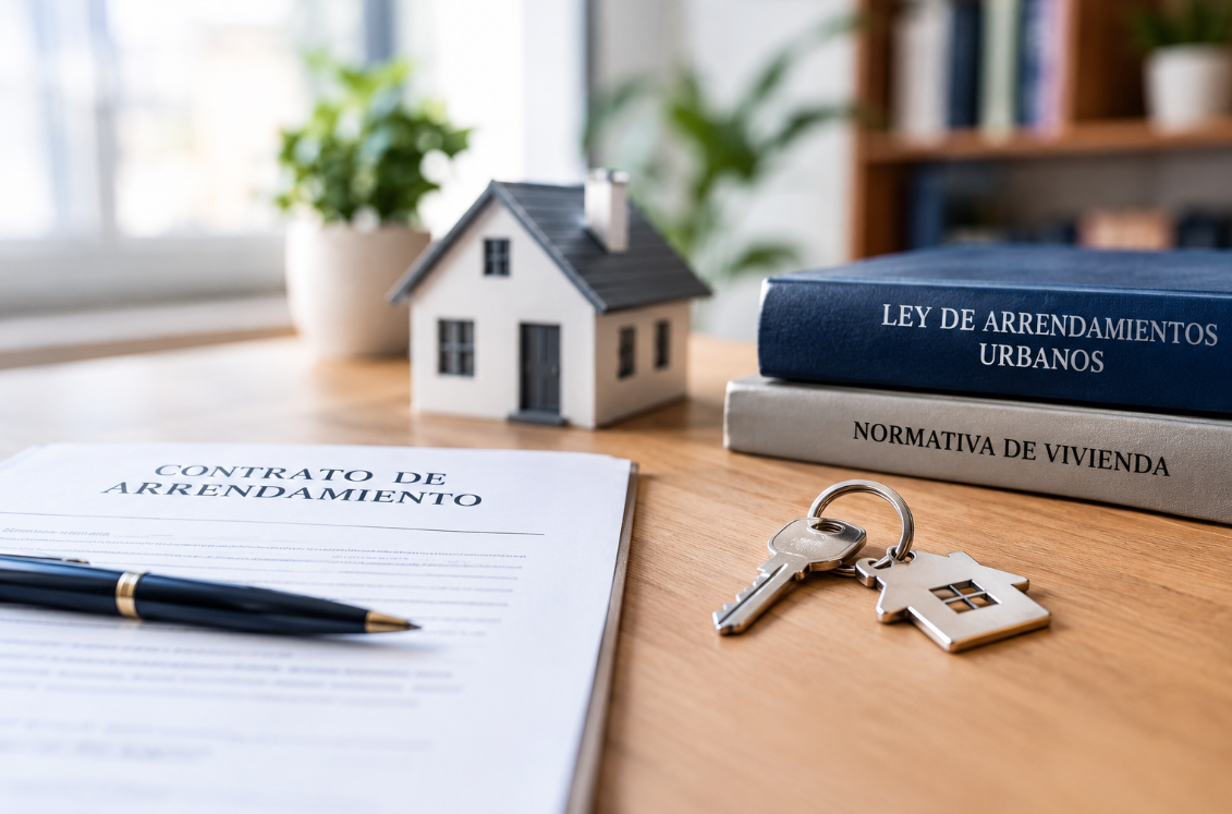 Contrato de alquiler, llaves de una vivienda y normativa de arrendamientos en España.