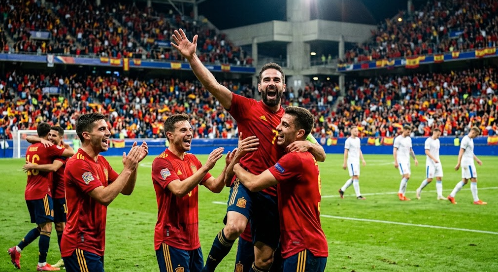 España celebra su victoria 3-1 ante Chequia en el Carlos Tartiere