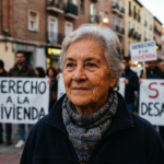 Retrato de Maricarmen, activista española por el derecho a la vivienda, en una manifestación en Madrid.